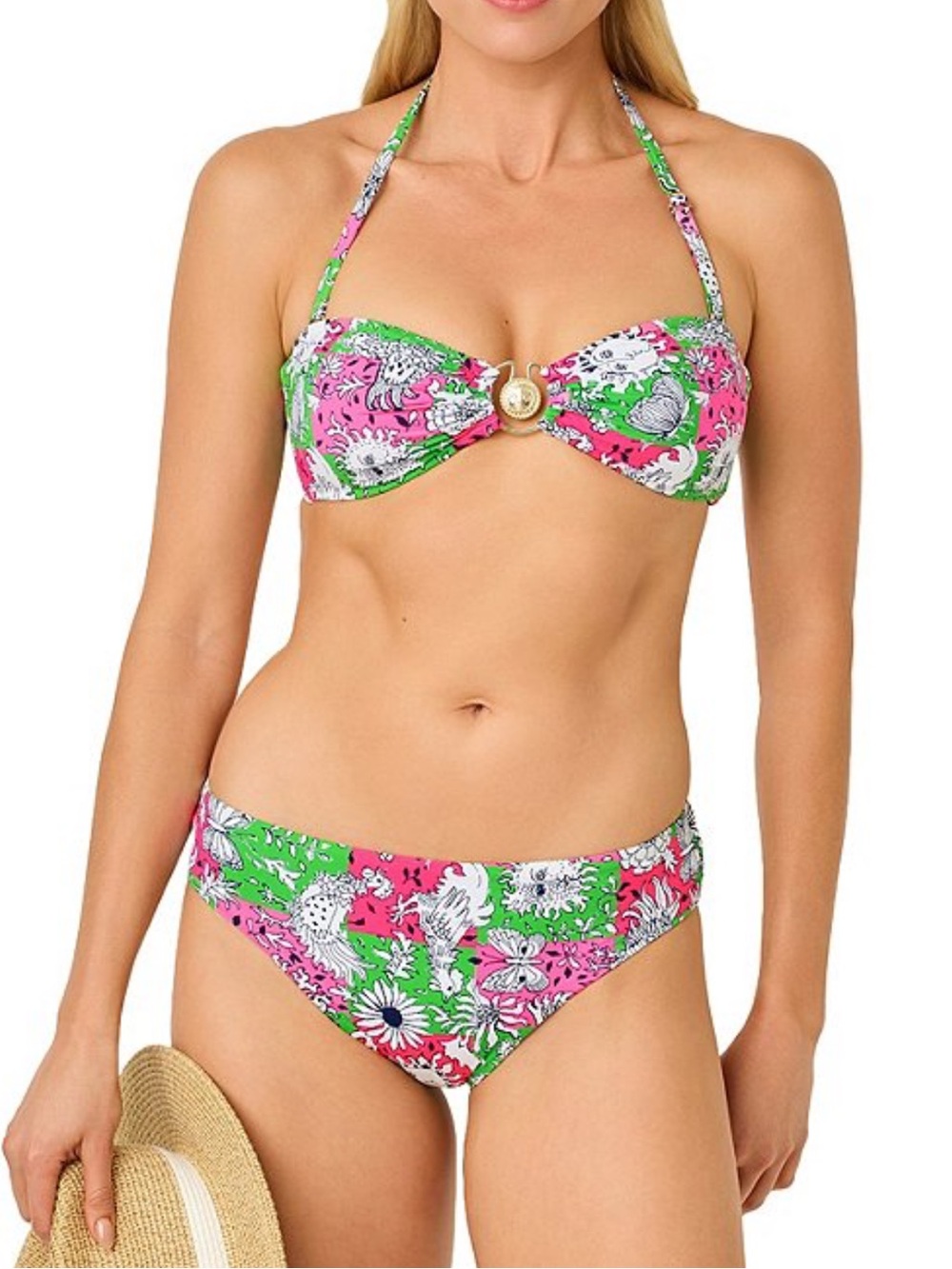NWT Lilly Pulitzer Aleska Bandeau Lil Chicken Check Bikini Set Size 10
